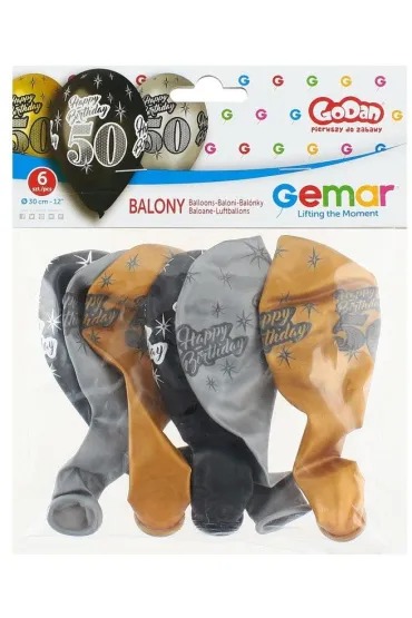 Godan Balony Premium Happy Birthday 50 metaliczne 12" 6 szt.