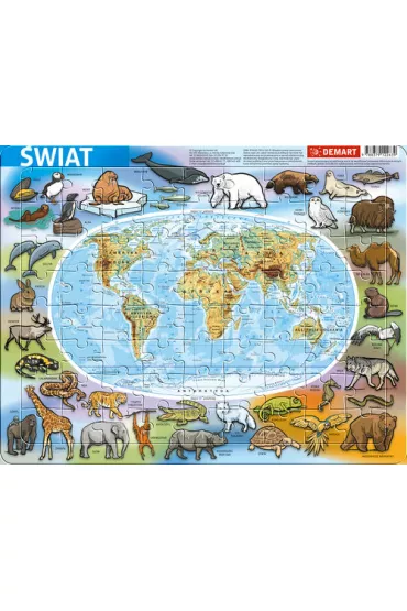 Puzzle ramkowe 72 el. Fizyczna mapa wiata Demart