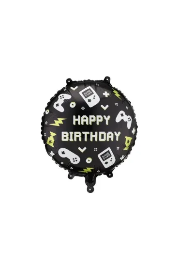 PartyDeco Balon foliowy pastylka Happy Birthday 35x35cm
