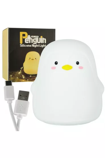 Lampka nocna dla dzieci silikonowa dotykowa mikka LED biaa RGB pingwinek