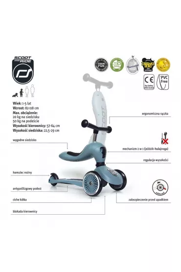 Highwaykick 1 2w1 Je�dzik i hulajnoga tr�jko�owa 1-5 lat Steel Scootandride
