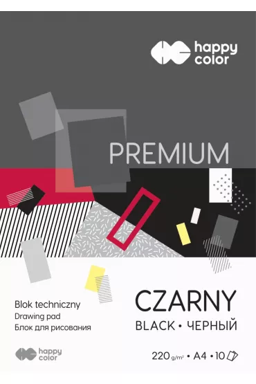 Happy Color Blok techniczny PREMIUM, czarny, A4, 220g, 10 arkuszy czarny 10 kartek