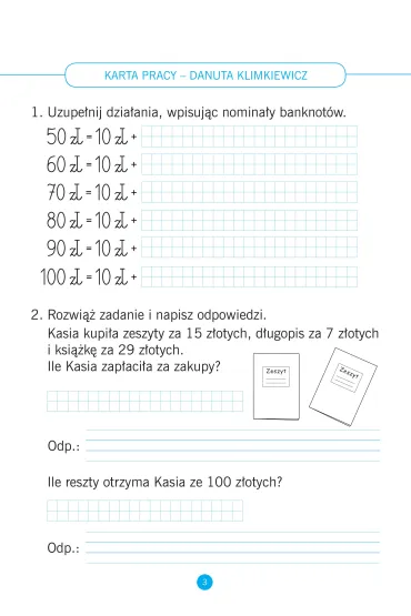 Matematyka klasa 3 karty pracy do �wicze� w domu i w szkole - Danuta Klimkiewicz
