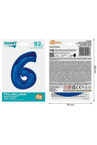 Godan Balon foliowy smart cyfra 6 niebieska 92 cm