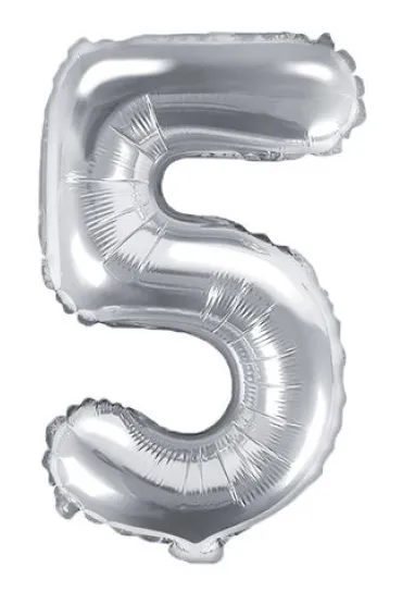 PartyDeco Balon foliowy Cyfra "5", 35cm, srebrny