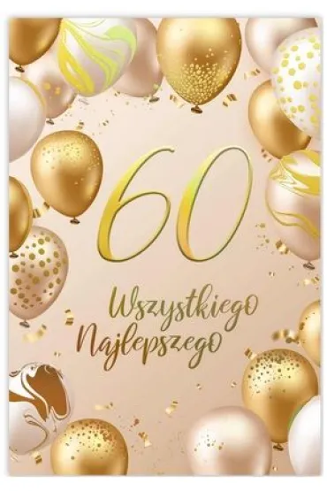 Karnet B6 60 Urodziny z�ote i be�owe balony