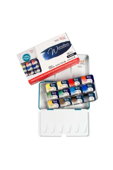 Rosa Farby akwarelowe w kostkach classic w metalowej kasetce 12 kolor�w 30 ml