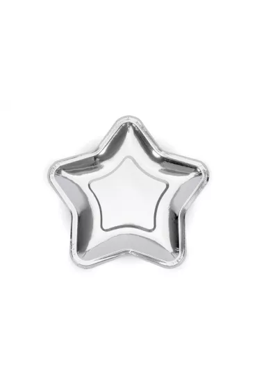 PartyDeco Talerzyki gwiazdki srebrne 23cm 6 szt.