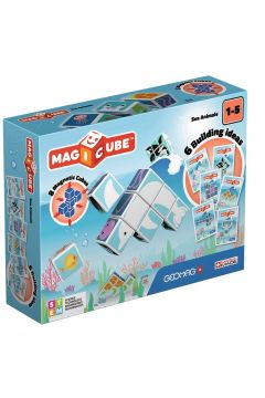 Puzzle GEOMAG MagiCube Printed Zwierzta morskie + karty - klocki magnetyczne 11el. G146 Geomag - klocki magnetyczne