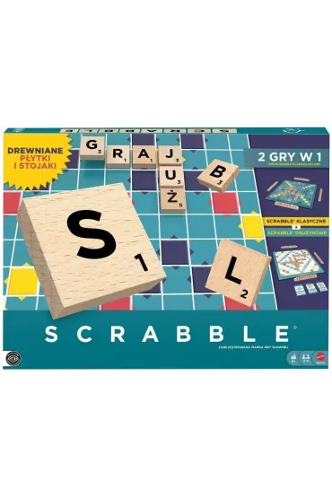 Scrabble Drewniane p�ytki i stojaki Rodzinna gra Mattel