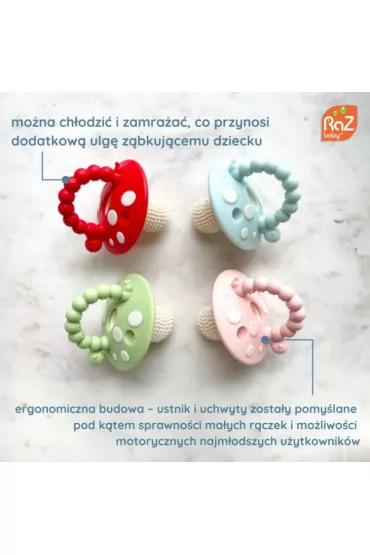 Gryzak logopedyczny Grzybek dla niemowl�t na z�bkowanie - czerwony i niebieski RazBaby