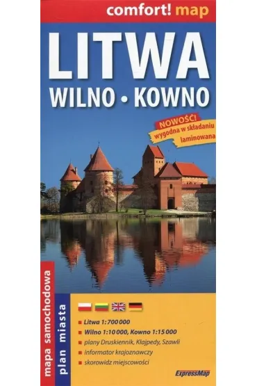 Litwa, Wilno, Kowno. Laminowana mapa samochodowa 1:700 000/1:10 000/1:15 000