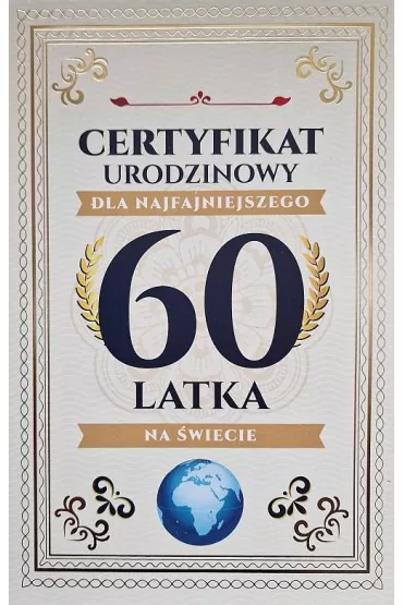 Yeku Karnet Certyfikat Urodzinowy 60 urodziny m�skie