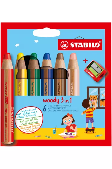 Stabilo Kredki Woody 3w1 + temperwka 6 kolorw