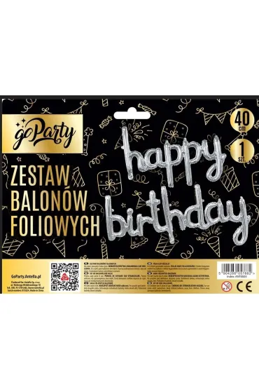 GoParty Zestaw balon�w foliowych Happy Birthday srebrne