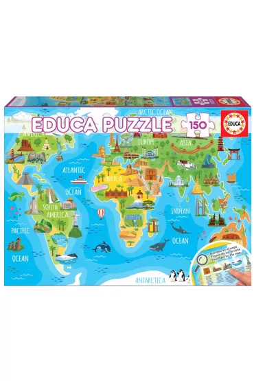 Puzzle 150 el. Mapa �wiata dla dzieci. Turystyka Educa