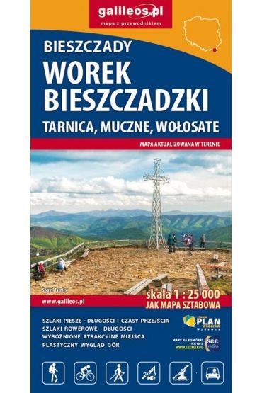 Mapa turystyczna Bieszczady, Worek Bieszczadzki, Tarnica, Muczne, Wołosate 1:25 000