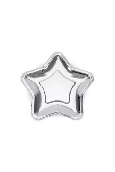 PartyDeco Talerzyki gwiazdki srebrne 18cm 6 szt.