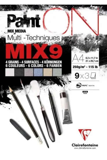 Clairefontaine Blok A4 papier�w mix9 250g 27ark