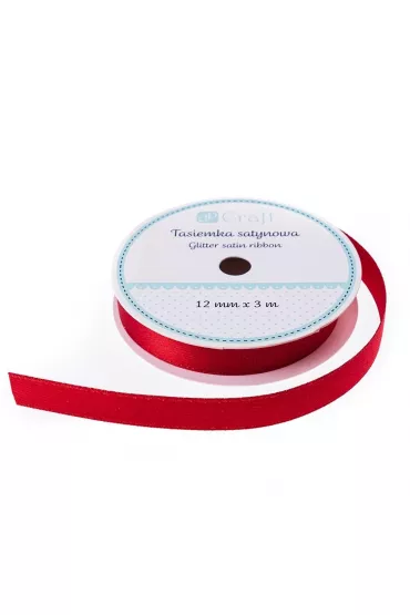 dpCraft Tasiemka satynowa z brokatem czerwona 12mm x 3m