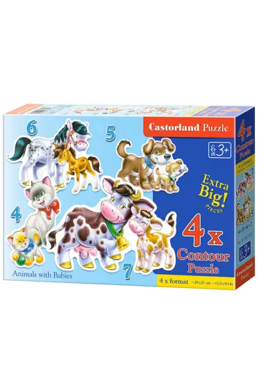 Puzzle maxi 4w1 -zwierz�ta z dzie�mi (4+5+6+7 el.) Castorland
