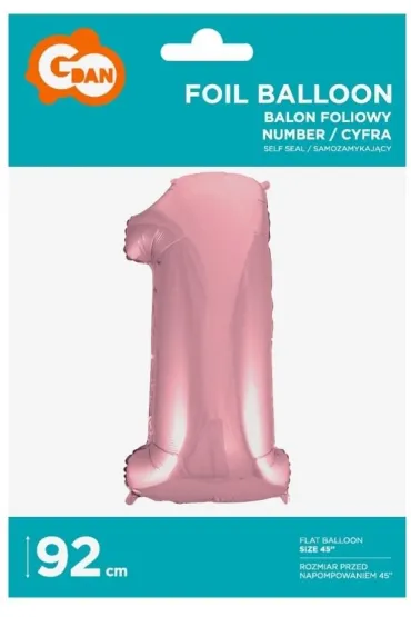 Godan Balon foliowy cyfra 1 jasnor�owa 92 cm