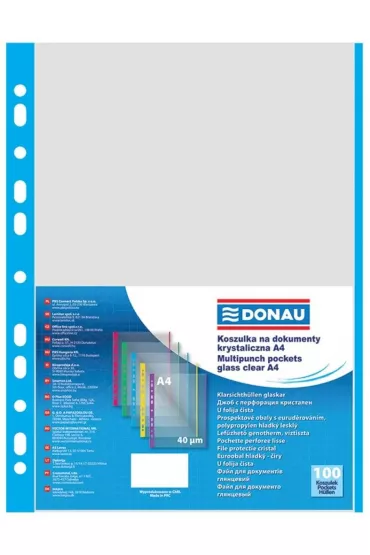 Donau Koszulki PP A4 krystal 40mikr brzeg niebieski 100 szt.