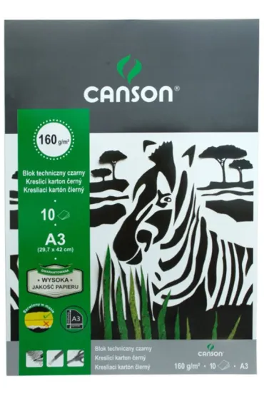 Canson Blok techniczny A3 Zebra 160g czarny 10 kartek