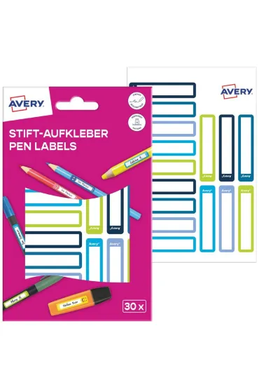Avery Zweckform Naklejki na przybory do pisania; 50 x 10 mm , 30 naklejek.; zielone / niebieskie ramki, AVERY, RESMI30G
