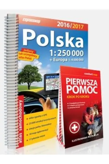 Polska. Atlas samochodowy 1:250 000 + pierwsza pomoc (2016/2017)