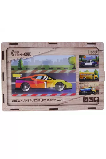 Puzzle drewniane 4w1 pojazdy PuzzleOK