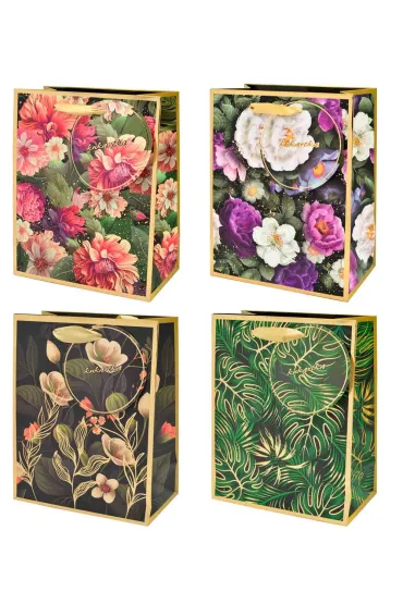 Kukartka Torba QM kwiaty i li�cie, z�ocone (17,7x22,8x9,8cm) mix