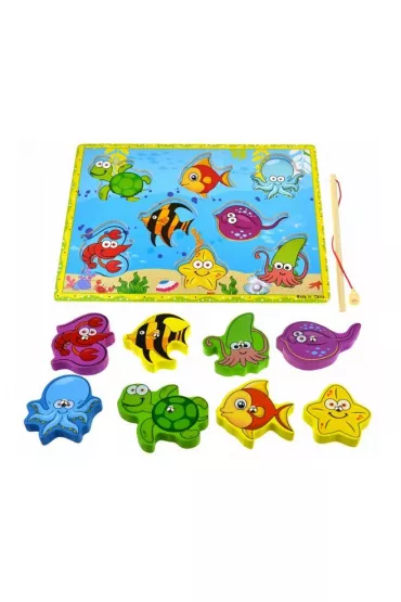 Drewniane puzzle magnetyczne z w�dk� i rybkami Tupiko