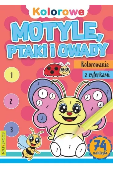 Motyle, ptaki i owady. Kolorowanie z cyferkami