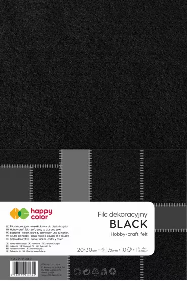Happy Color Filc dekoracyjny czarny 30x40 cm, 1,5 mm, 5 arkuszy