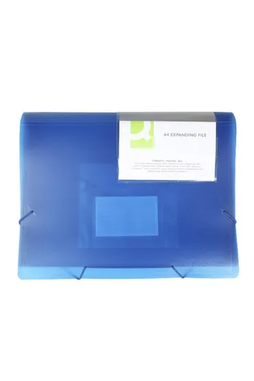 Teczka harmonijkowa 6 przegr�d A4 transparentna, niebieska, indeksy, z gumk� Q-connect