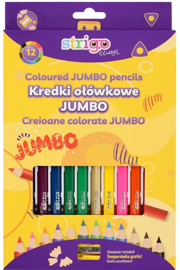 Strigo Kredki o��wkowe Jumbo tr�jk�tne z temper�wk� 12 szt.