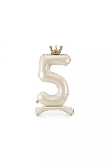 PartyDeco Stoj�cy balon foliowy cyfra 5 jasny krem 84cm