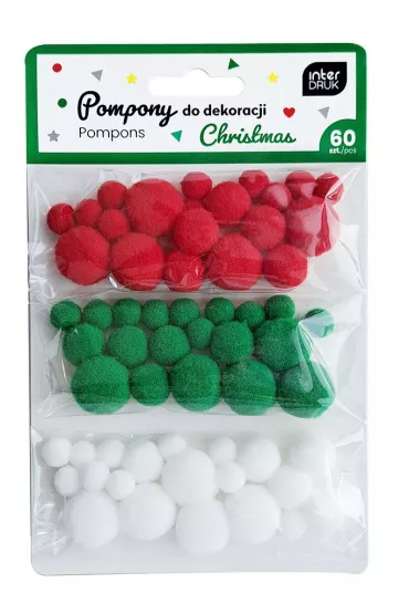 Interdruk Pompony do dekoracji 3 kolory 60 szt.
