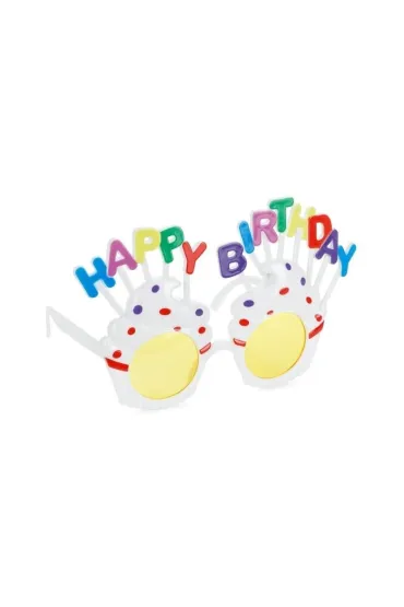 PartyDeco Okulary Babeczka Happy Birthday bia�e
