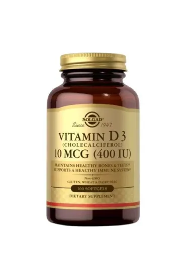 Solgar Witamina D3 (Cholecalciferol) 10 mcg (400 IU) Suplement diety 100 kaps.