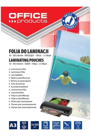 Office Products Folia do laminowania A3, 2x100mikr, b�yszcz�ca, transparentna 100 szt.