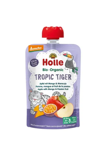 Holle Mus Tropikalny tygrysek (jab�ko - mango - marakuja) od 8 miesi�ca Demeter 100 g Bio