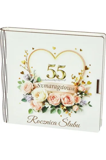 Pude�ko drewniane z ksi��eczk� 55 rocznica �lubu (15x15x2cm)