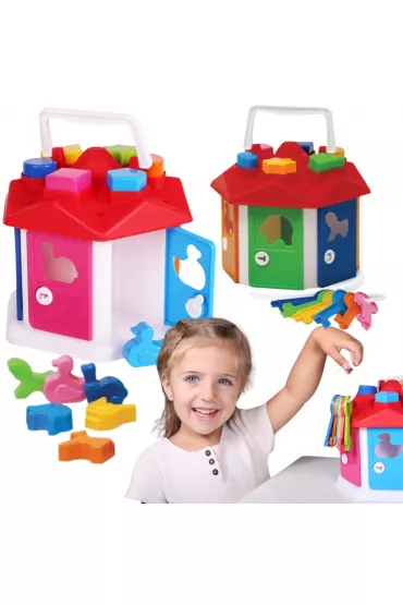 SORTER DOMEK EDUKACYJNY Z KLUCZAMI ZESTAW KLOCKI KSZTATY KOLORY Maksik