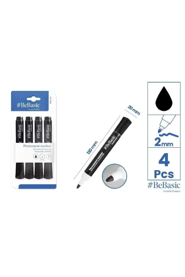 BeBasic Marker permanentny czarny 4 szt.