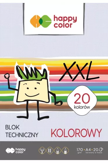 Happy Color Blok techniczny, kolorowy, A4, 170g, 20 arkuszy 20 kartek