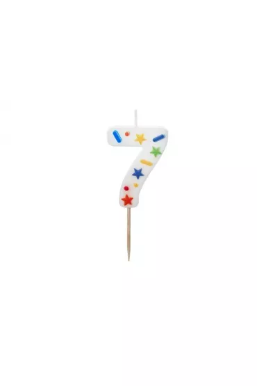 PartyDeco �wieczka urodzinowa 7 bia�a konfetti 5.5cm