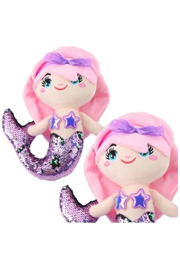 LeanToys Syrenka pluszowa z ogonem w cekiny fioletowa 28cm
