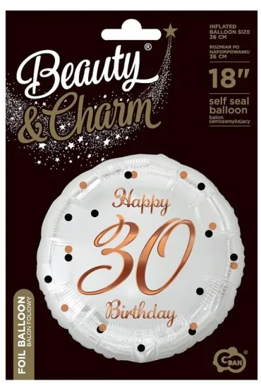 Balon foliowy B&C Happy 30 Birthday bia�y, nadruk r�owo-z�oty 18 Godan